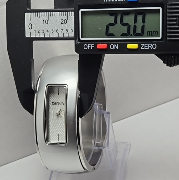 Womens DKNY Watch Silver Tone Stainless 50M Tank Hinged Bangle Cuff New Battery